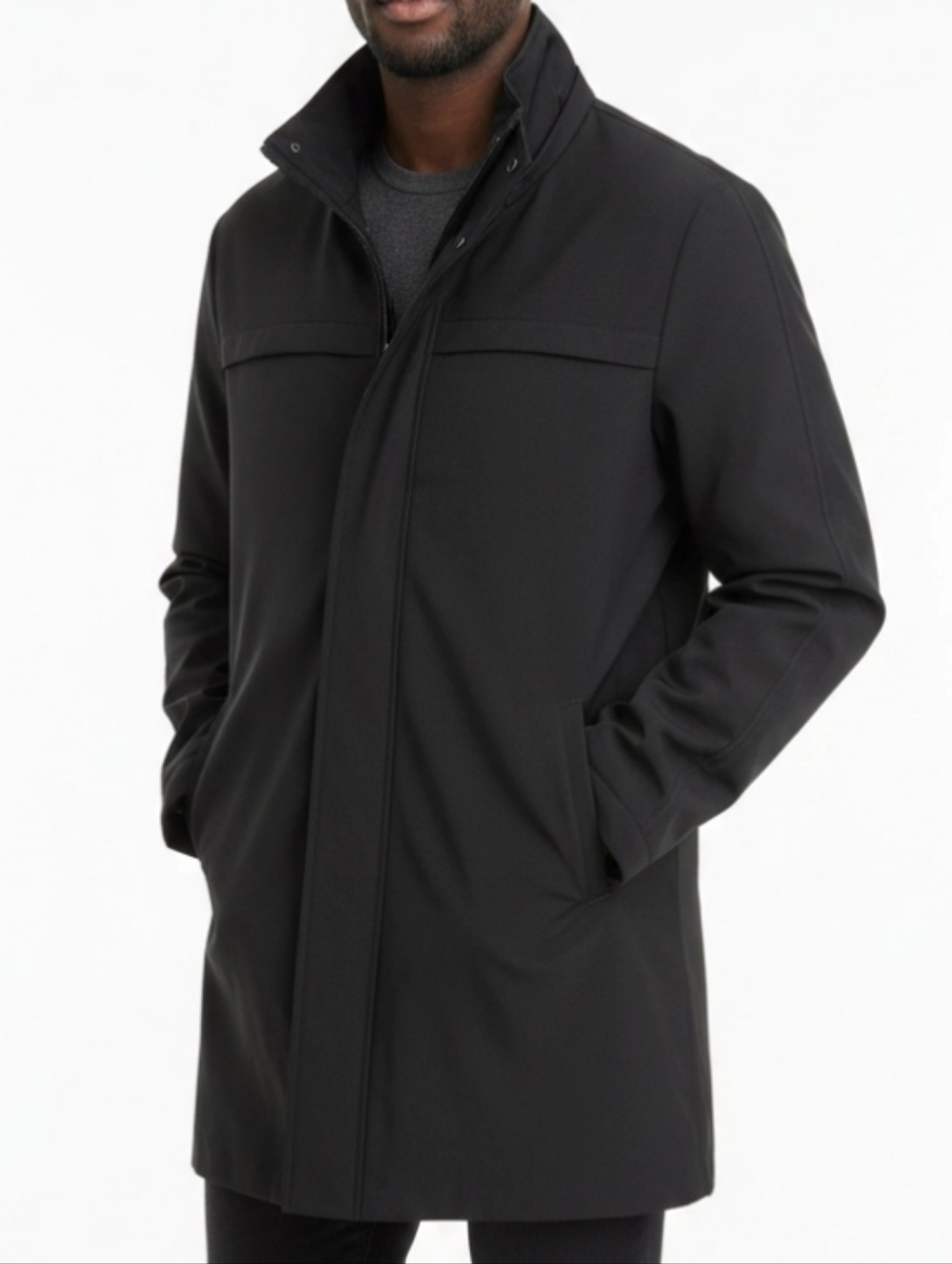 Calvin klein Rain Coat Mens sz M Black Pockets Side Hip Zips Double Zipper